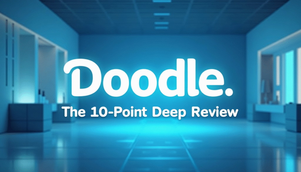Doodle scheduling review header with bold text on modern background
